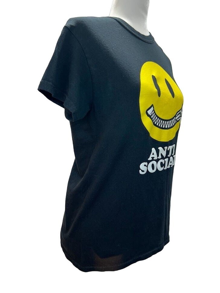 Women’s ANTI SOCIAL SMILE Popular Poison Cotton TEE Size S Black T-Shirt
