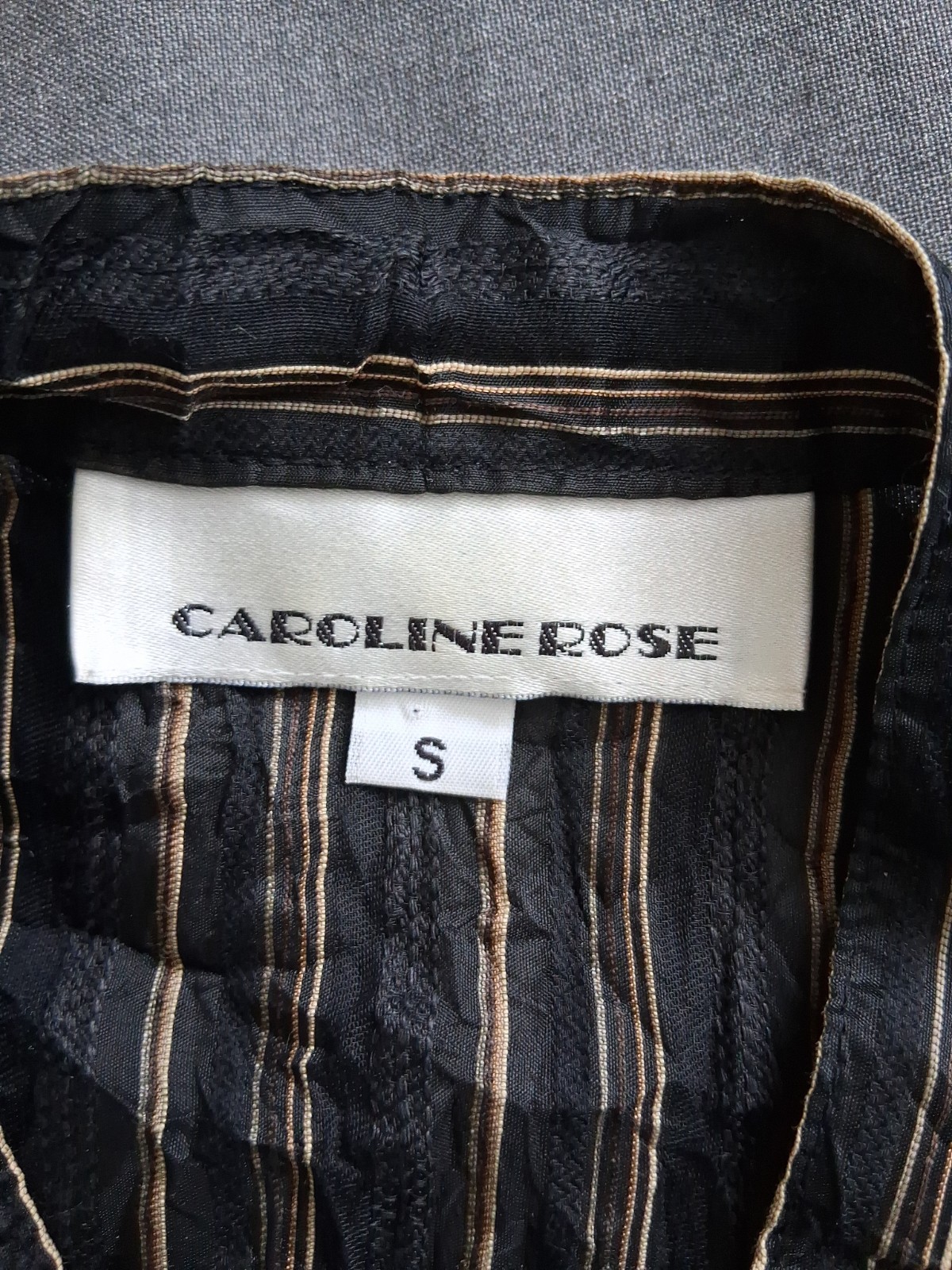 Caroline Rose Striped Monk Collar Topper S USA Linen Nylon Acetate Cotton Slits