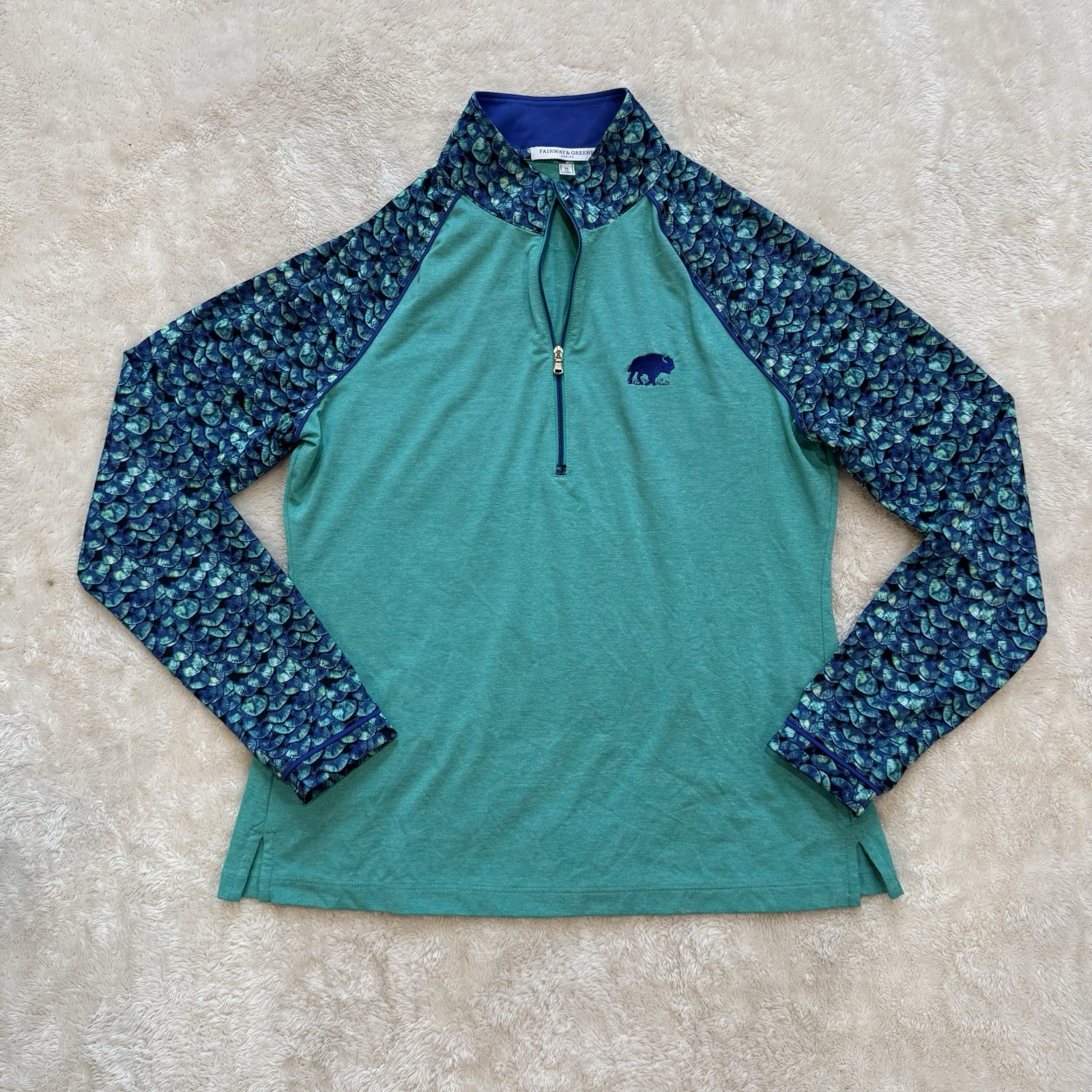 FAIRWAY & GREENE Women’s Quarter Zip Long Sleeve Polo Top Green Sz Medium