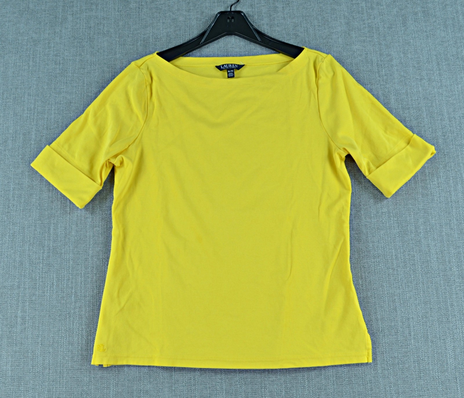 Lauren Ralph Lauren Top Women XL Yellow Boat Neck Elbow Length Sleeve