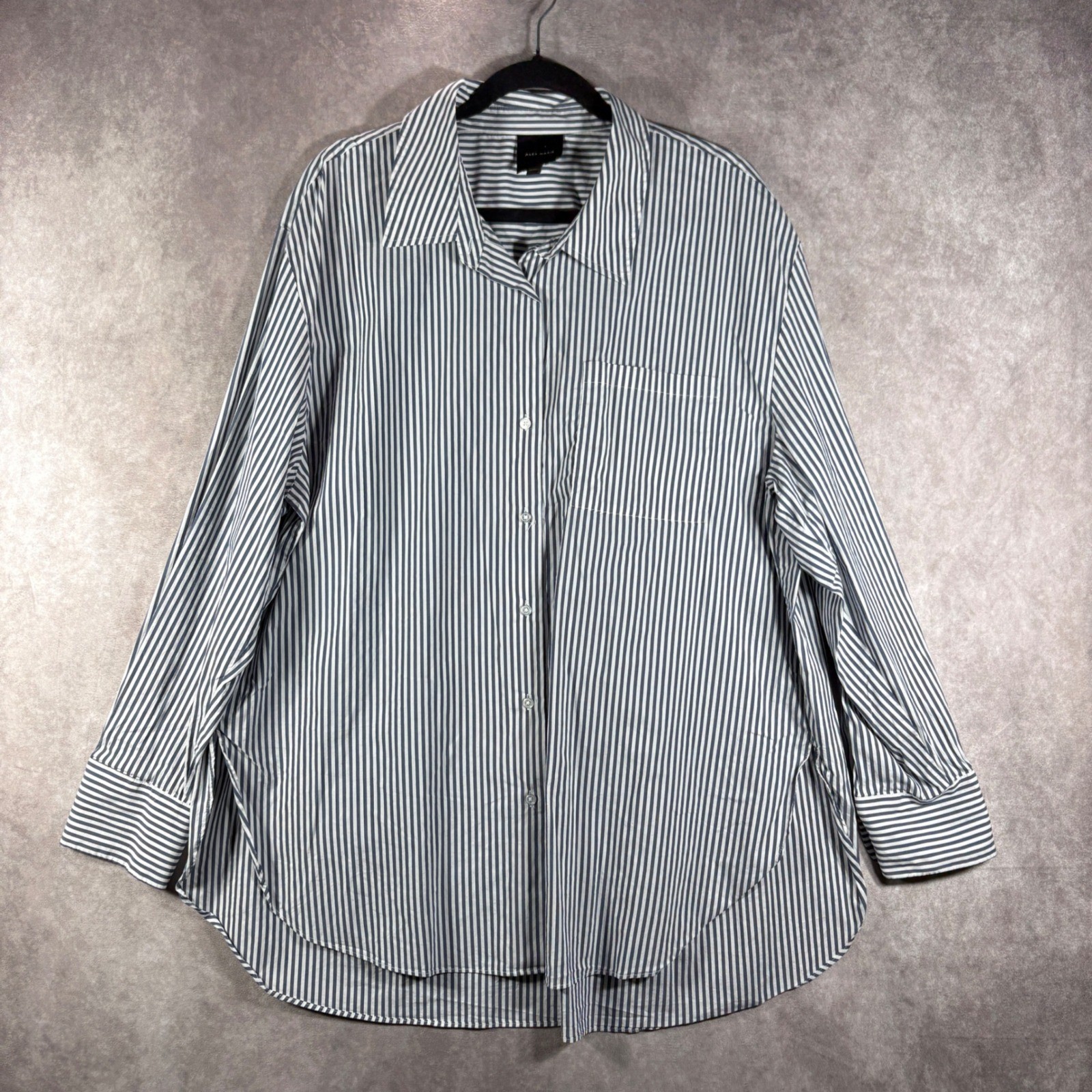 Alex Marie Button Down Shirt Womens Large Blue White Striped Long Sleeve Casual