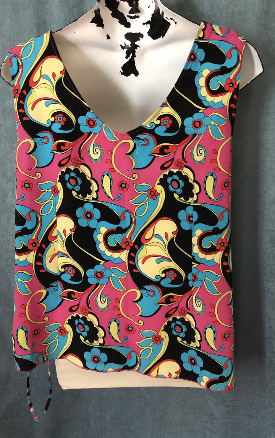 Empire Waist Tank Top Size 26W (4X) Bright Boho Floral Ruched Side Pink Blue