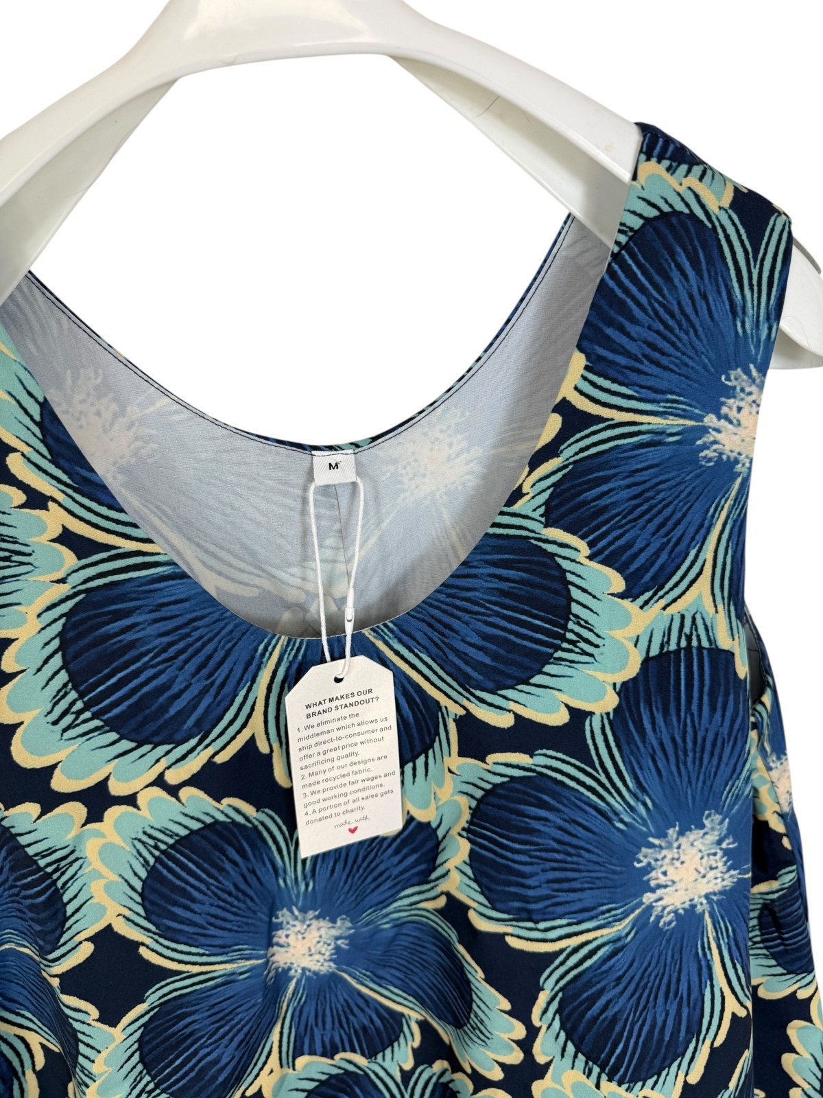 Made With Love womens tank top coverup size M blue tiered sustainable beach NWT