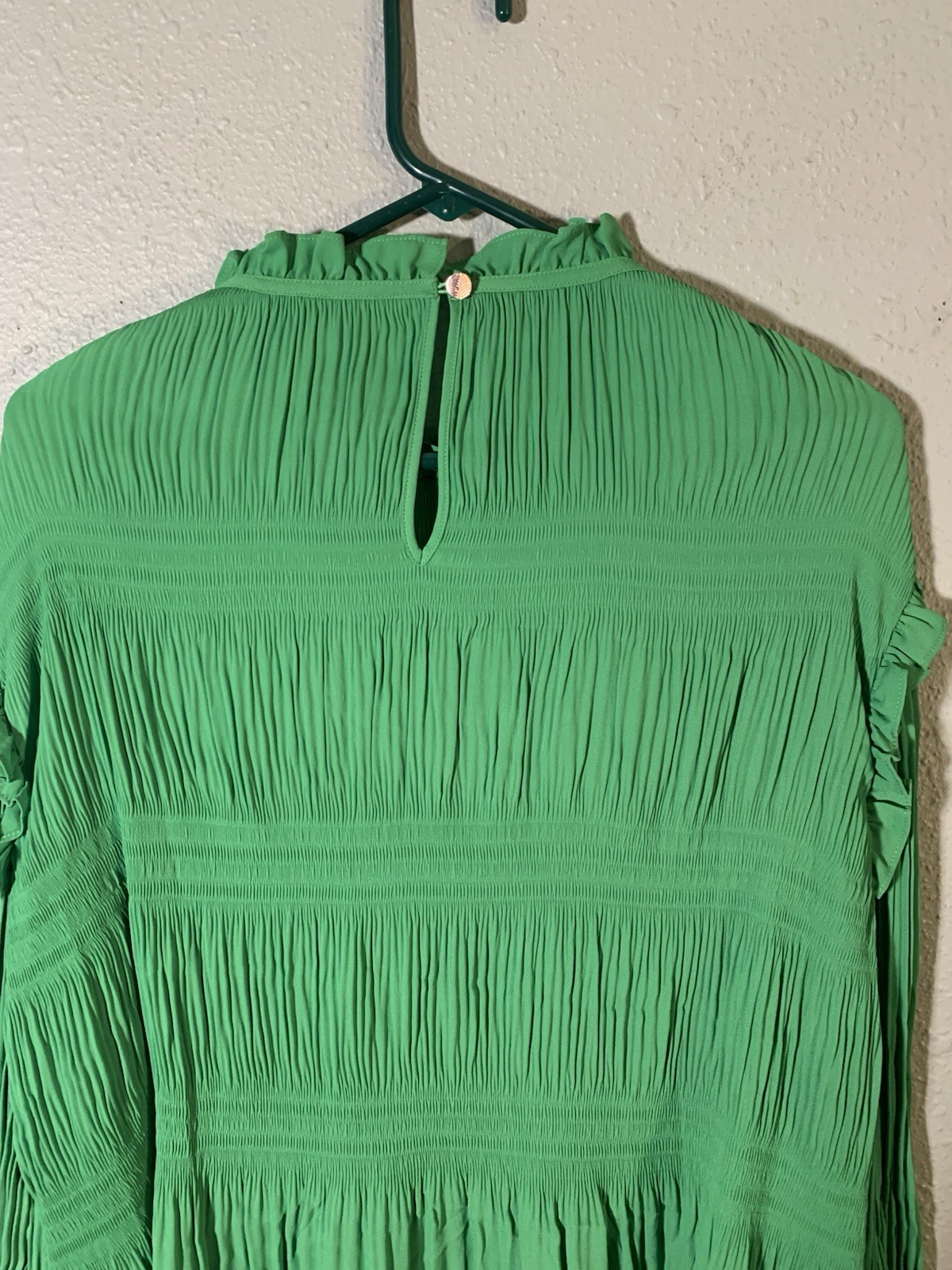 TED BAKER Airlie green frill ruffle high neck pleat blouse top gypsy boho Size 3