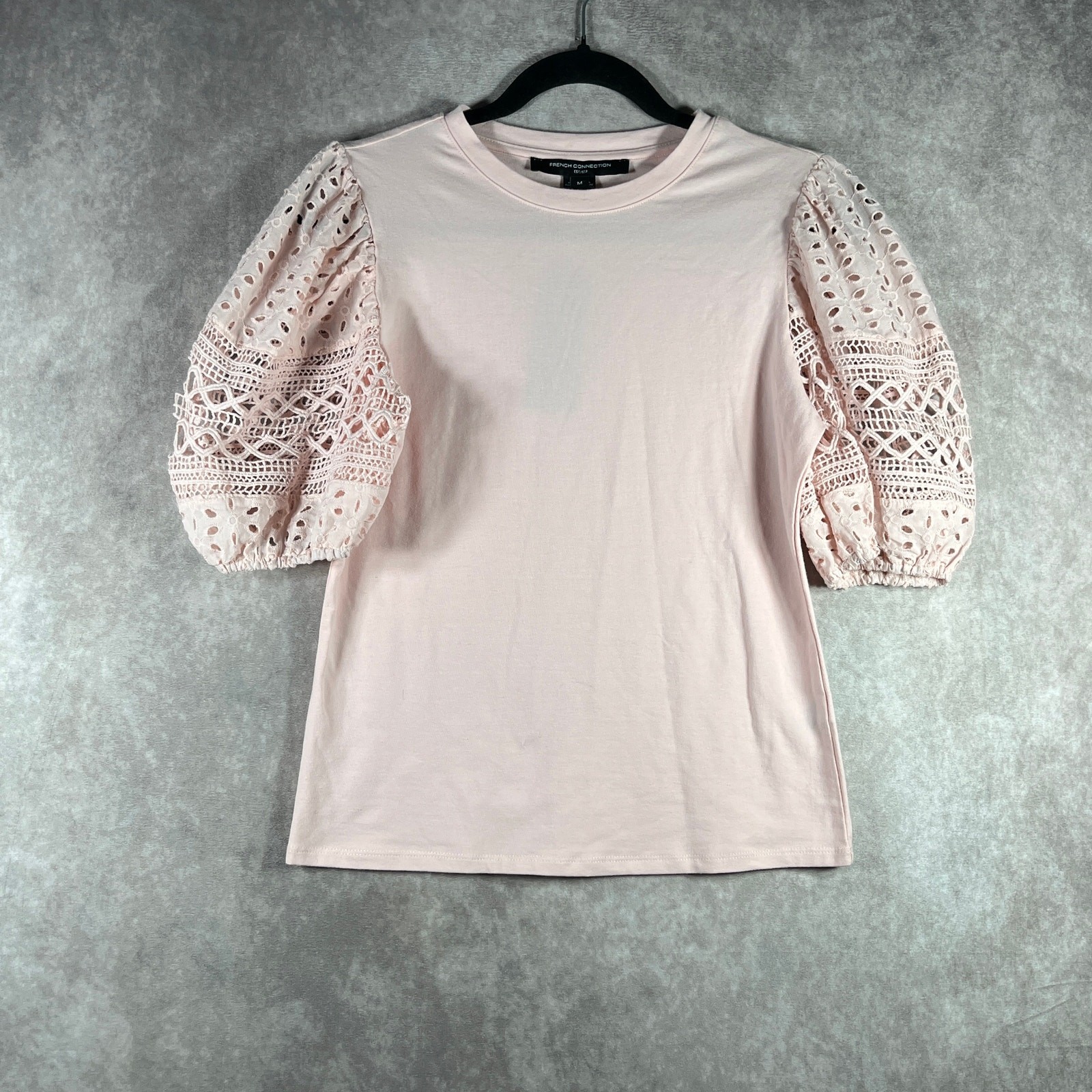 French Connection Rosana Anges Broiderie Top Womens Medium Chalk Pink Boho NEW