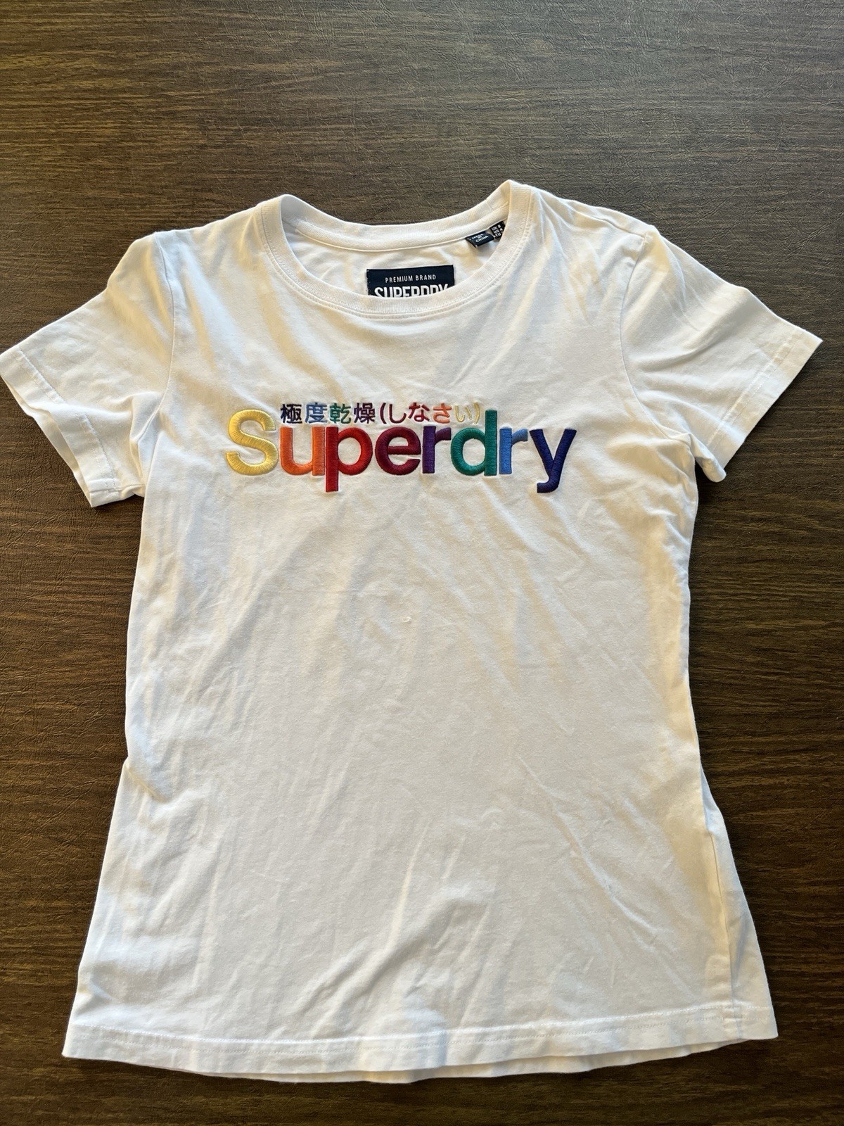 Superdry Womens Classic Rainbow Embroidered Logo White T-Shirt Size 4 US 0 XXS