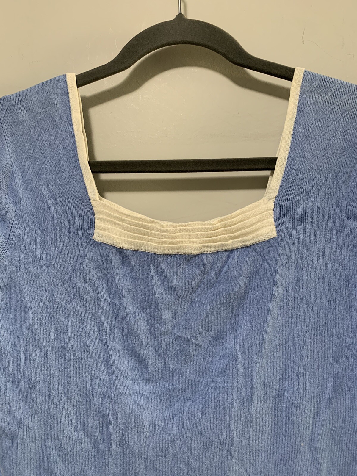 Vintage CARDUCCI Women Medium Blue Shirt Designer Stretch Top 90s Chic Classic