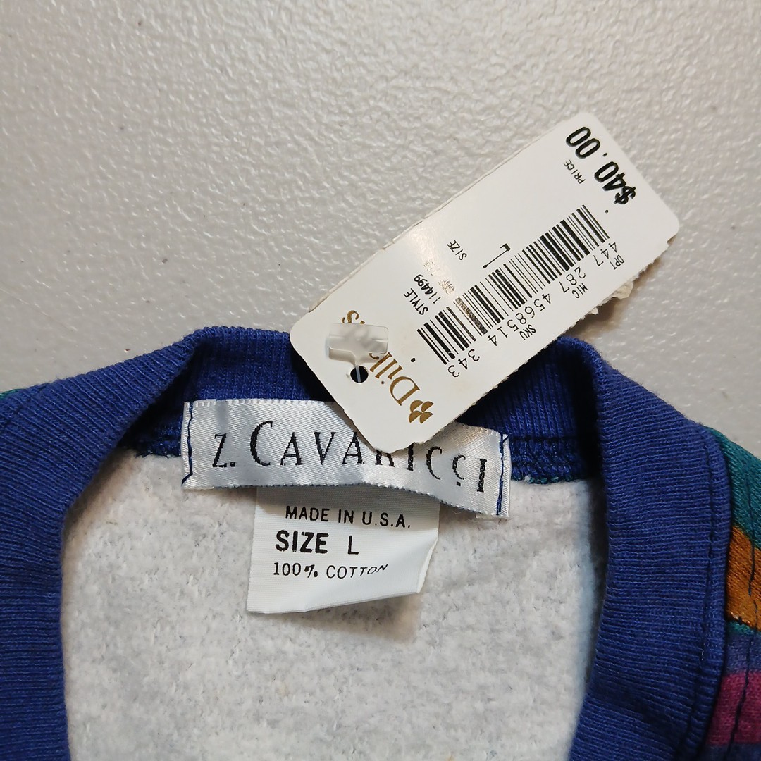 VTG 80/90s Colorful Stripe Crop Sweatshirt Z Cavaricci Slouchy USA Made Sz L New
