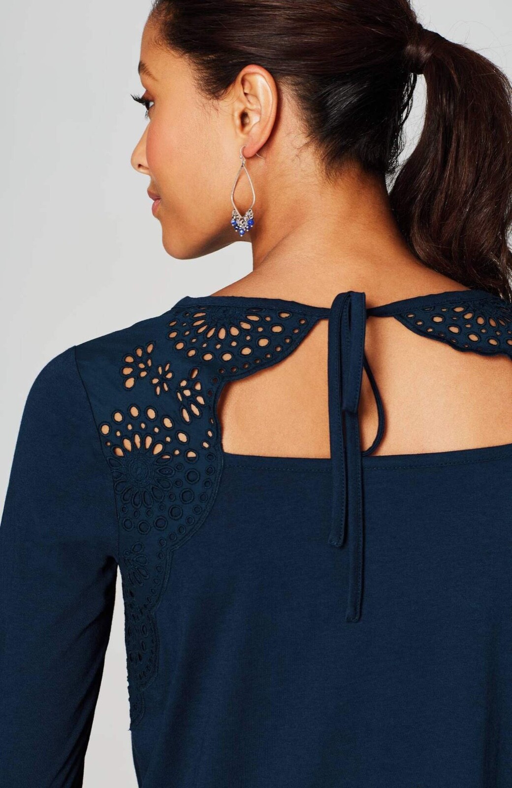 J.Jill ~ L ~ NEW Gorgeous Eyelet-Trimmed Tie-Back Knit Top ~ NWT (1A2)