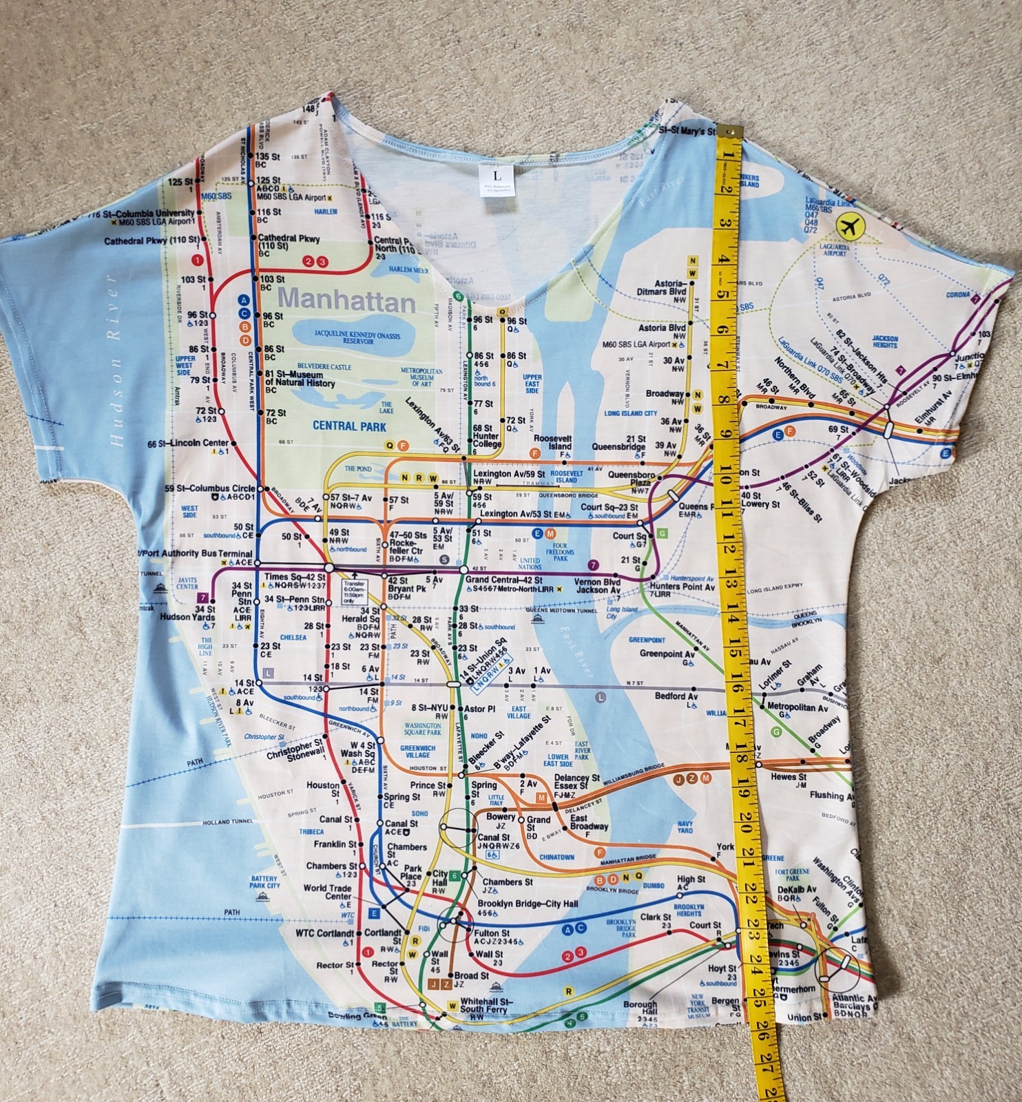 NYC Subway Line T-Shirt – Manhattan Map – Womens Large