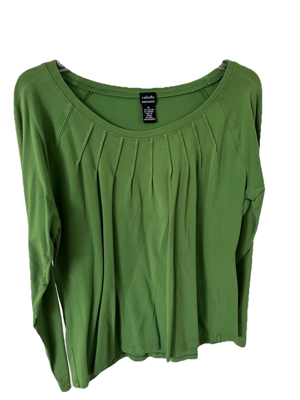 Rafaella XL Green Long Sleeve Top 92% Cotton 8% Spandex Made In Macau