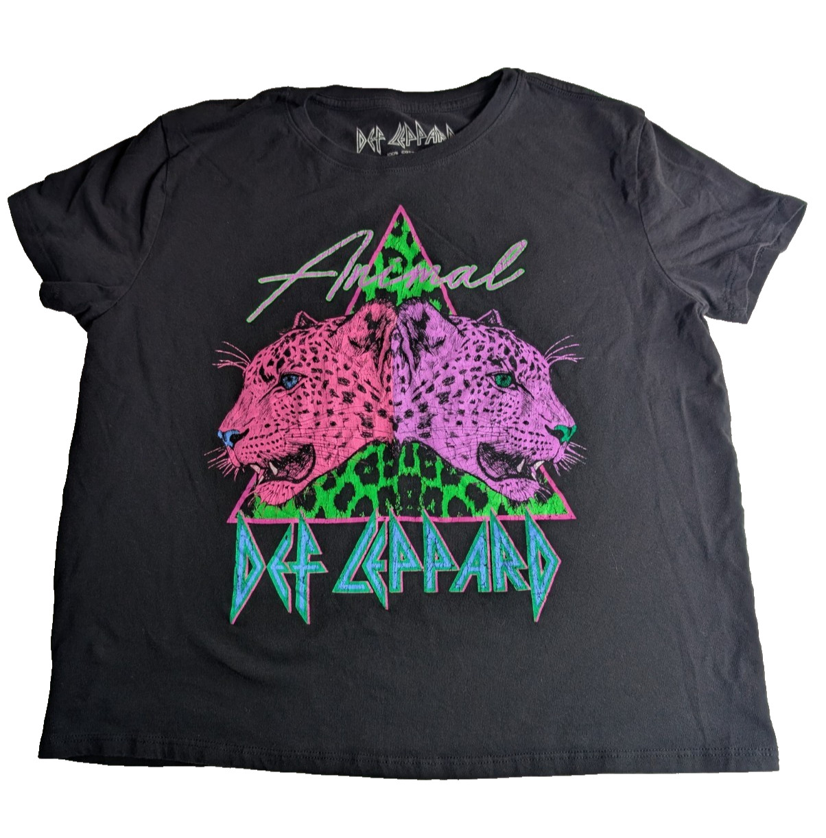 Def Leppard Animal T Shirt Womens L Band Neon 80s Style Graphic Shirt