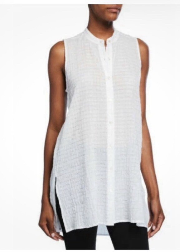 NWT Eileen Fisher organic Cotton Voile mandarin style Top L/G