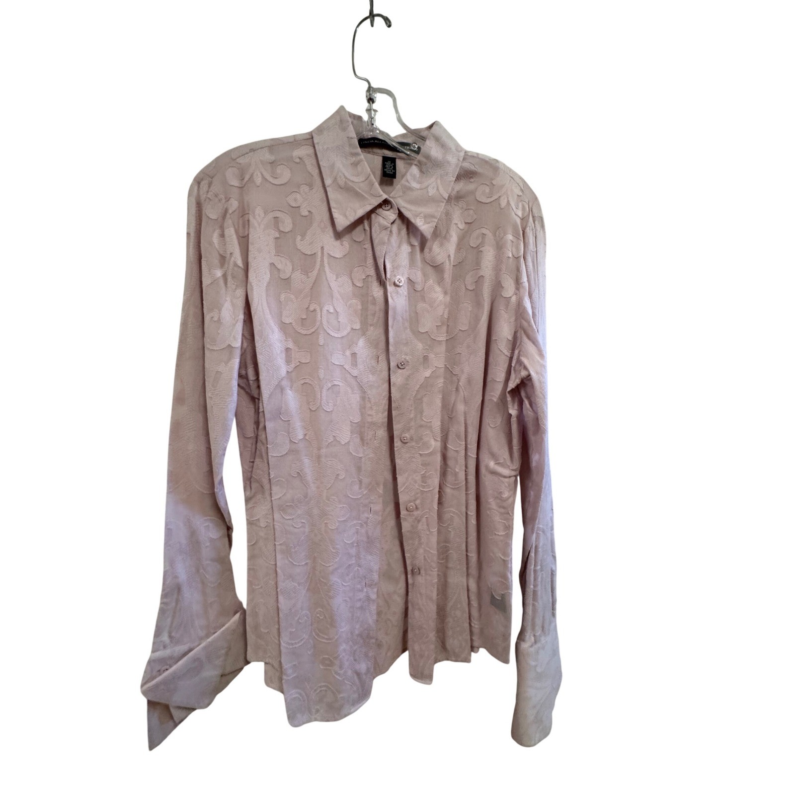 Linda Allard Ellen Tracy Pink Damask Jacquard Cotton Button Down Shirt Size 14