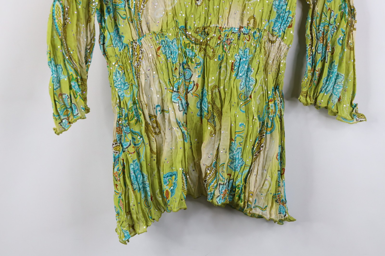 Vtg 90s Y2K Streetwear Womens Medium Babydoll Bella Fairy Flower Sequin Shirt
