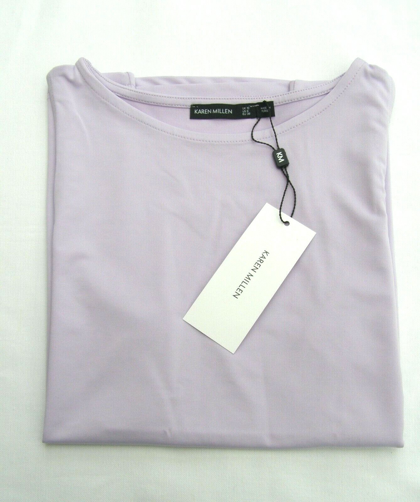 KAREN MILLEN BLUE IVORY LILAC CAMEL MICROFIBRE SLASH NECK TOP Sizes 8 to 16