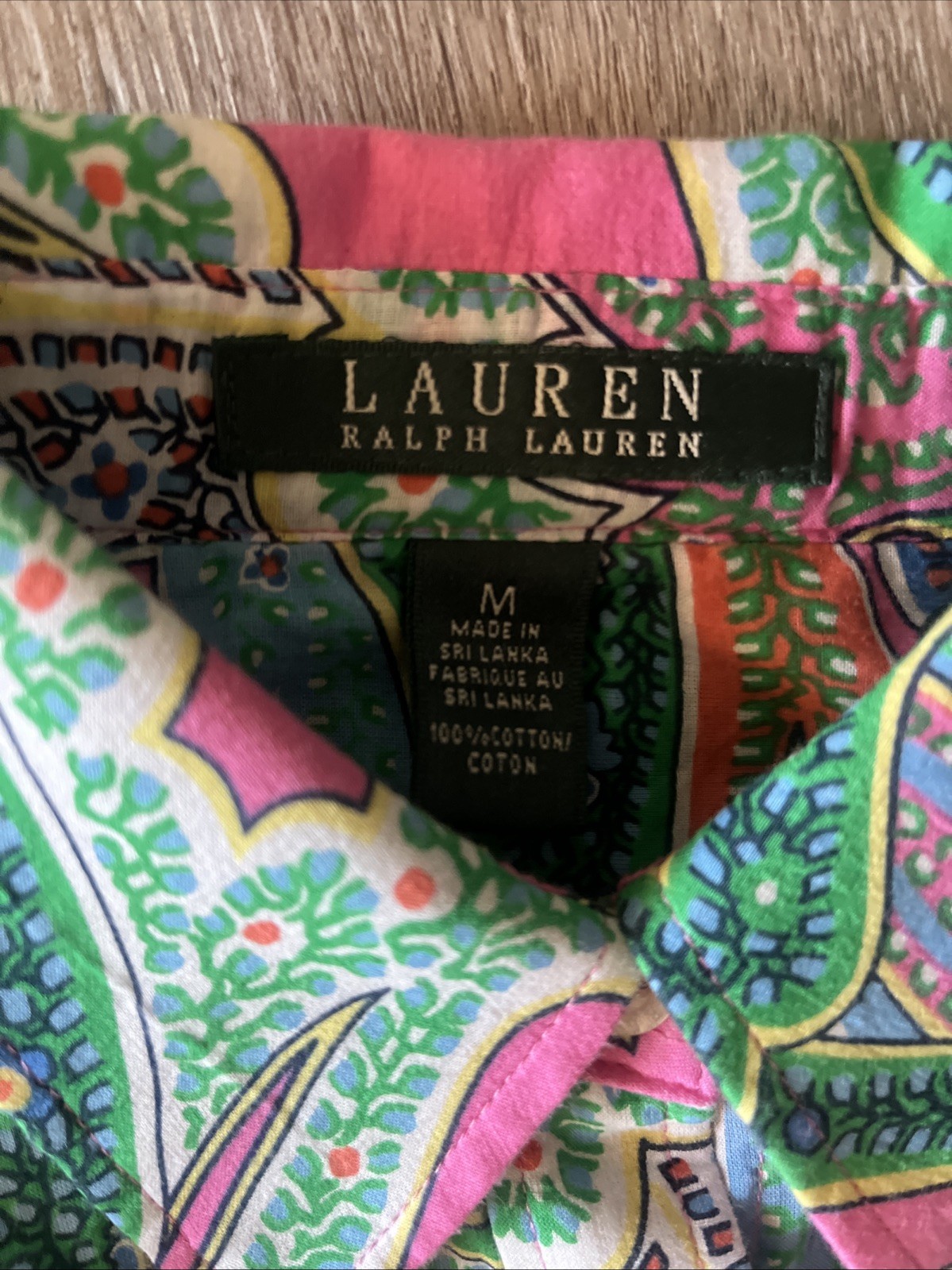 Lauren Ralph Lauren Button Down Shirt Paisley Colorful Machine Wash Sz Medium