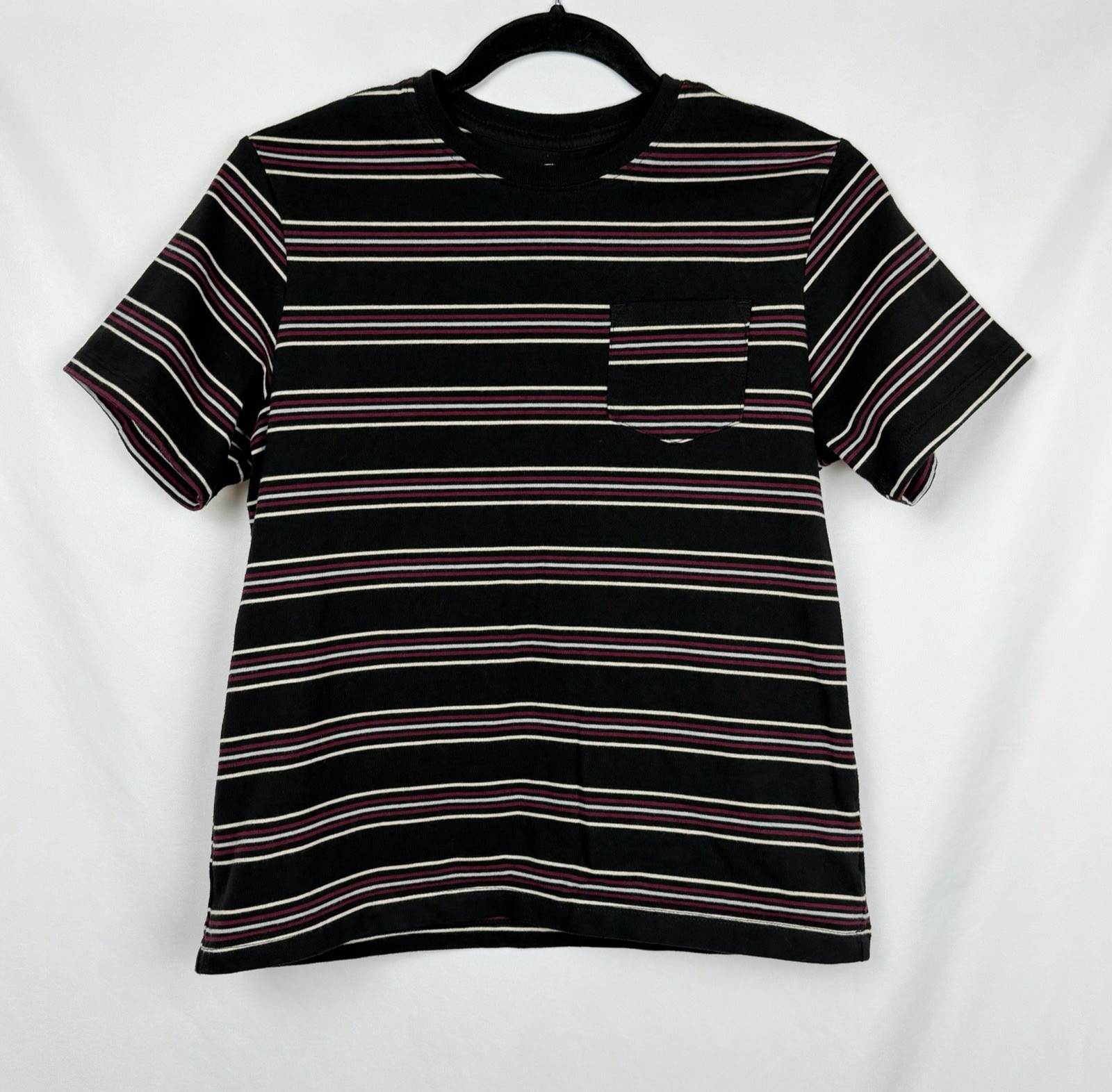 Wonder Nation Striped Pocket Tee Shirt Womens Small Kids L Baby Tee Y2K Grunge