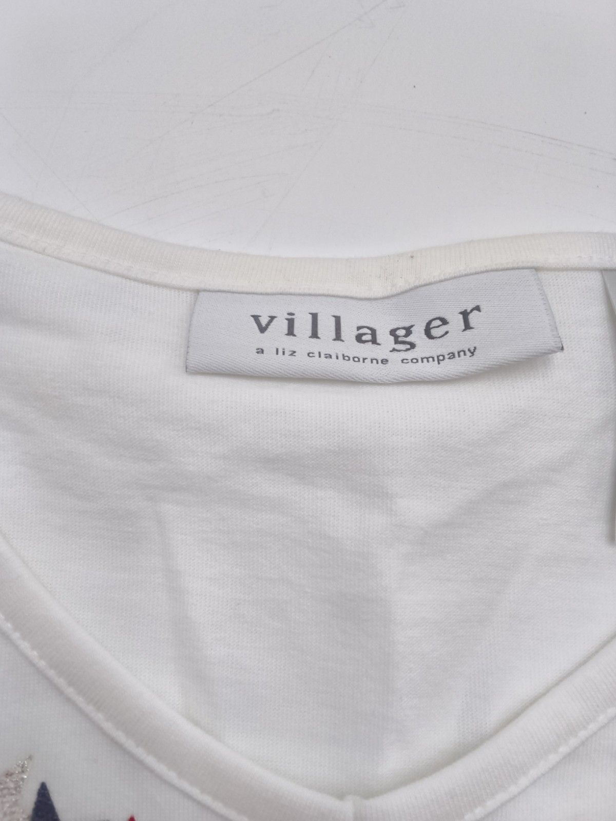 Woman’s Village Brand White Embellished Patriotic T-shirt NWT