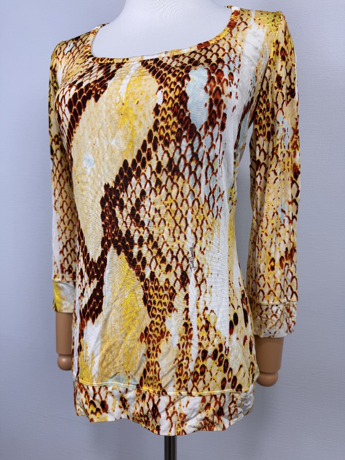 Just Cavalli Made in Bosnia Wonderful Yellow Snake Pattern Stretch Shirt Sz S