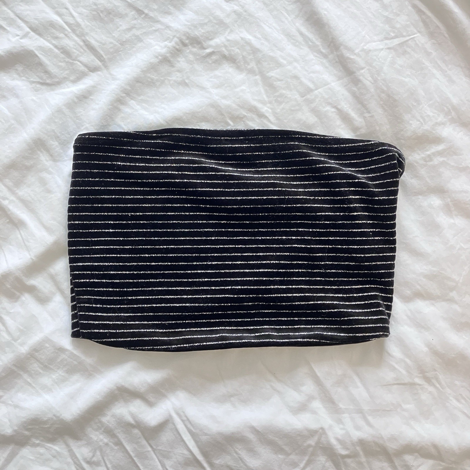Bershka Black Velvet Style Bandeau Top With Glittery Stripes. Special Edition!