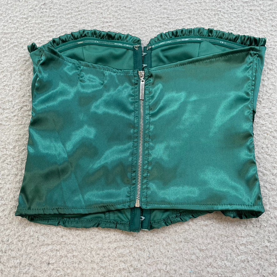 Superdown Sevilla Corset Top Womens Small Green Satin Strapless Club Festival