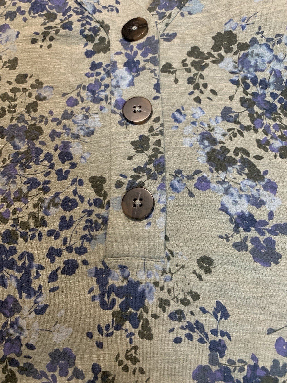 J. Jill Floral Top Medium Green And Blue Multicolor Buttons V Neck