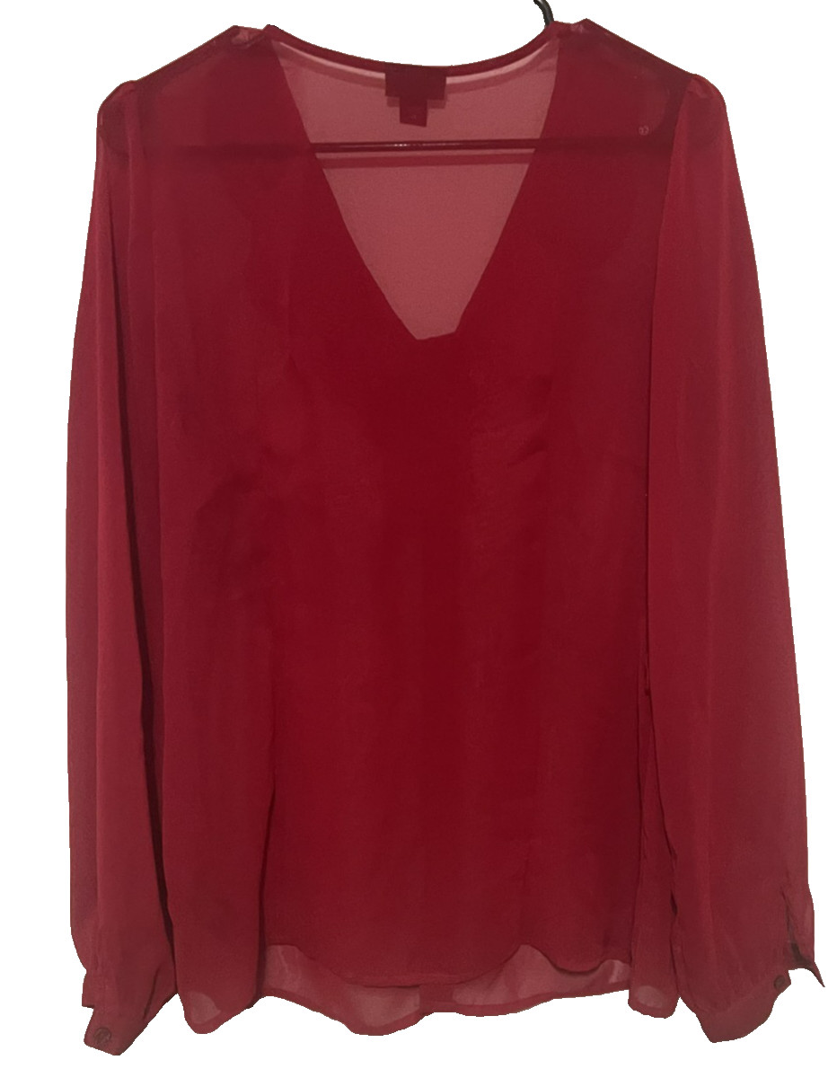 East 5th, Ladies Red Dressy Sheer Blouse M Classy Business