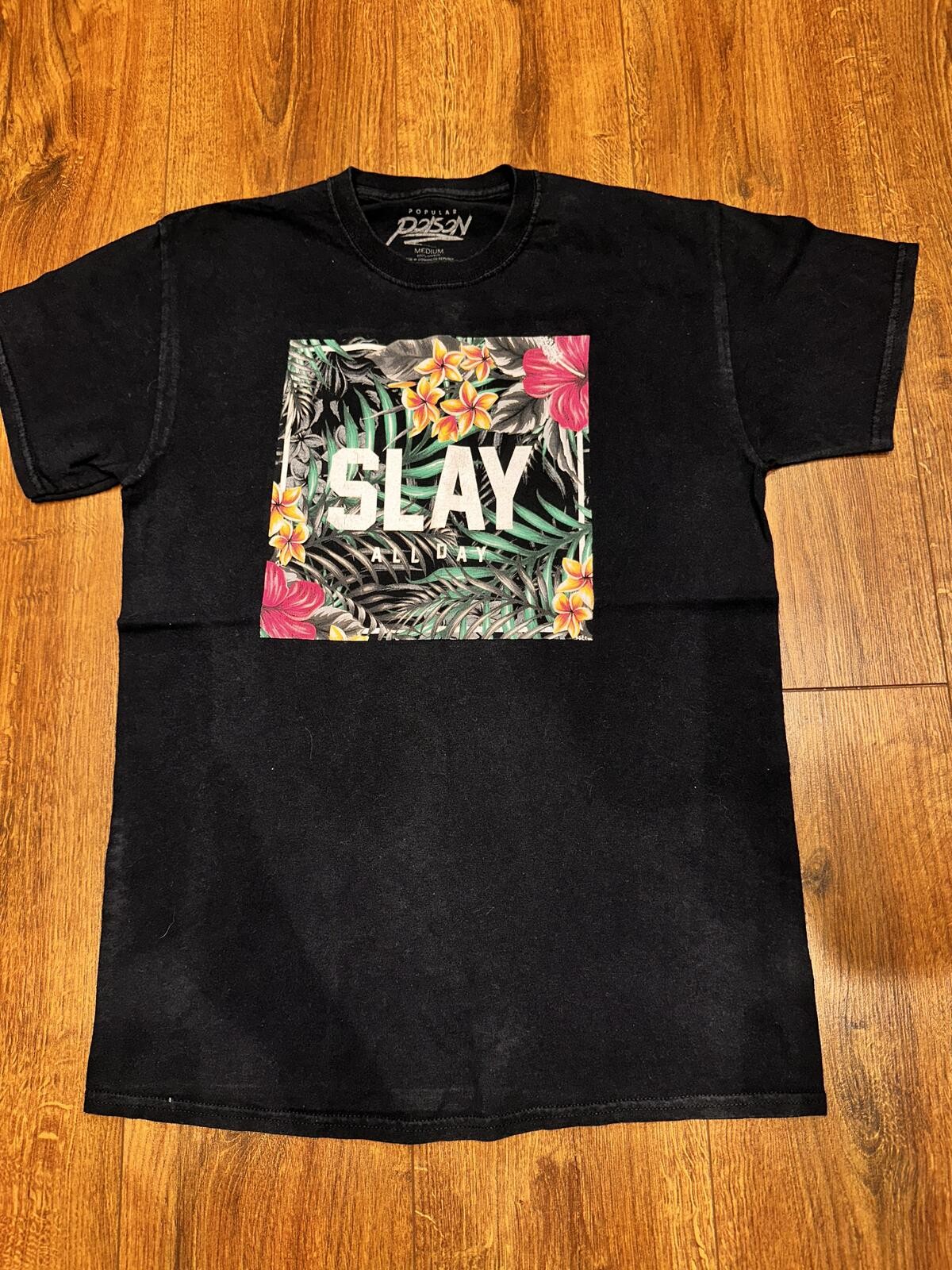 Poison Slay All Day Tropical Floral Graphic T Shirt Black Medium