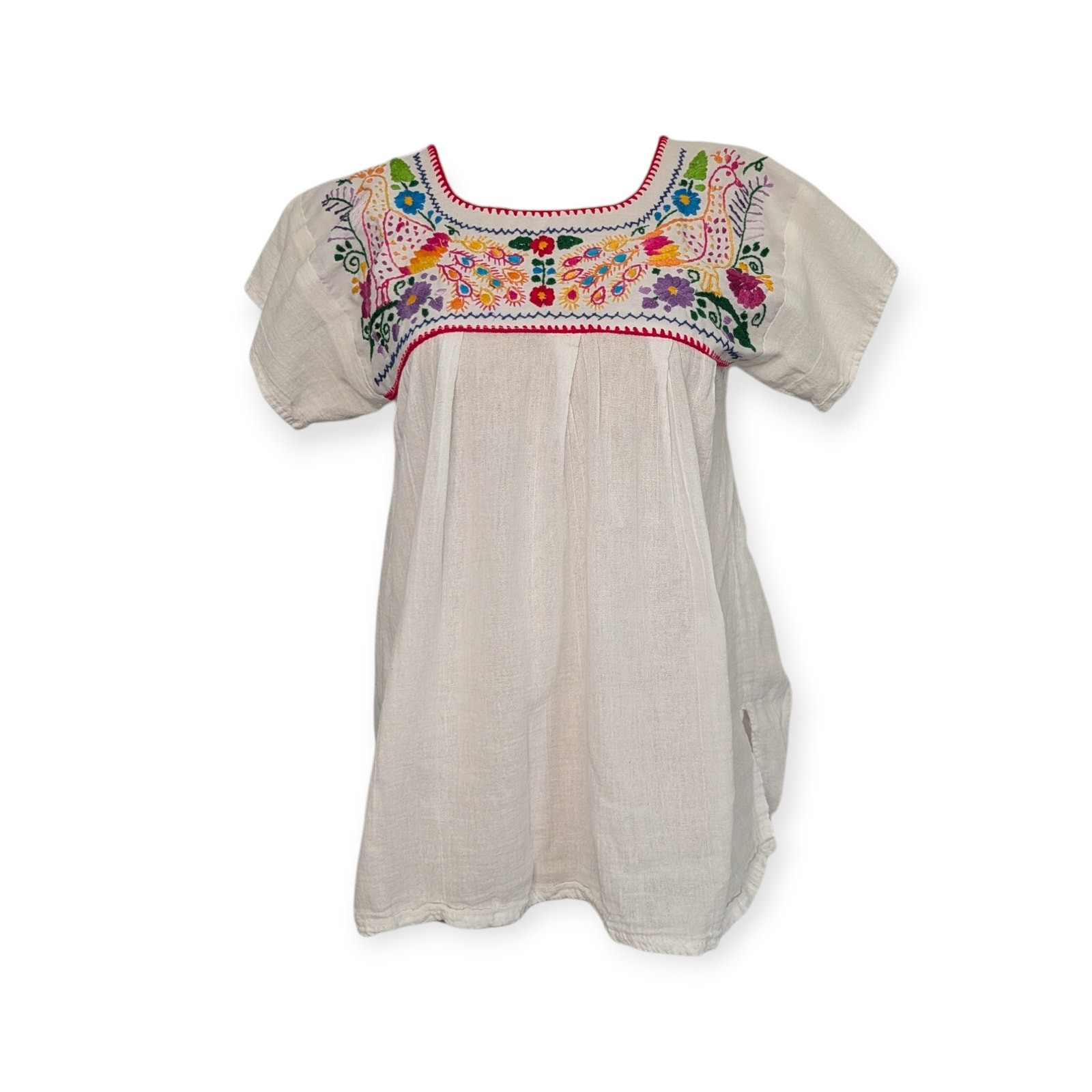 Traditional Mexican hand-embroidered white peasant blouse XS