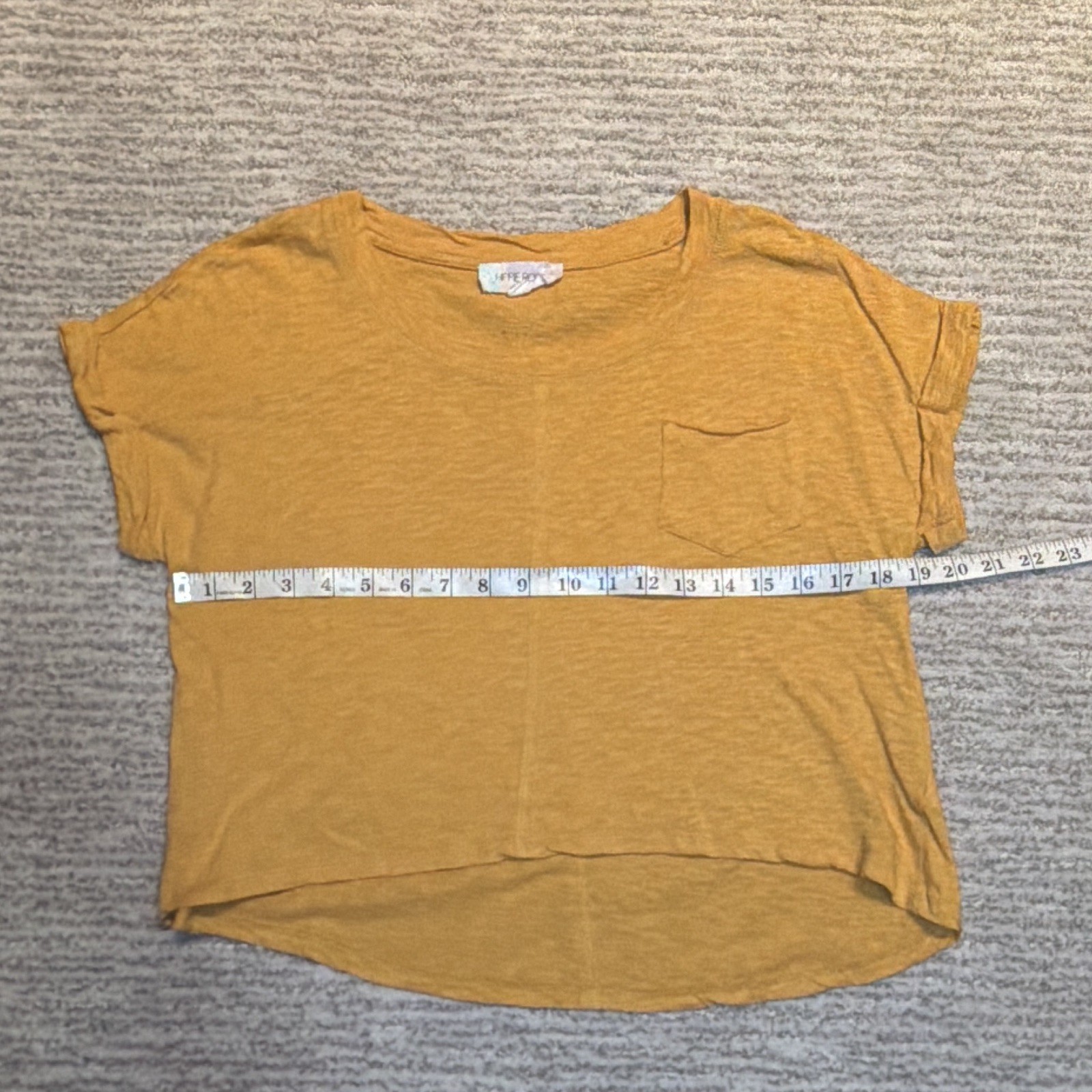Hippie Rose Women’s S Yellow Solid Scoop Neck Cap Sleeve Pocket Cotton Tee