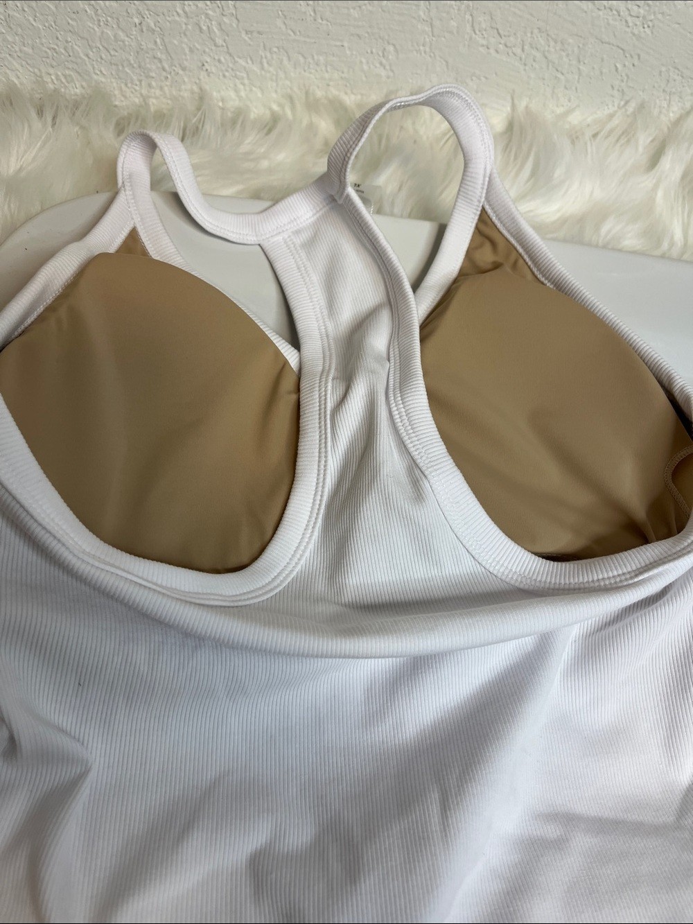 Dynamite White Ribbed Racerback Tank