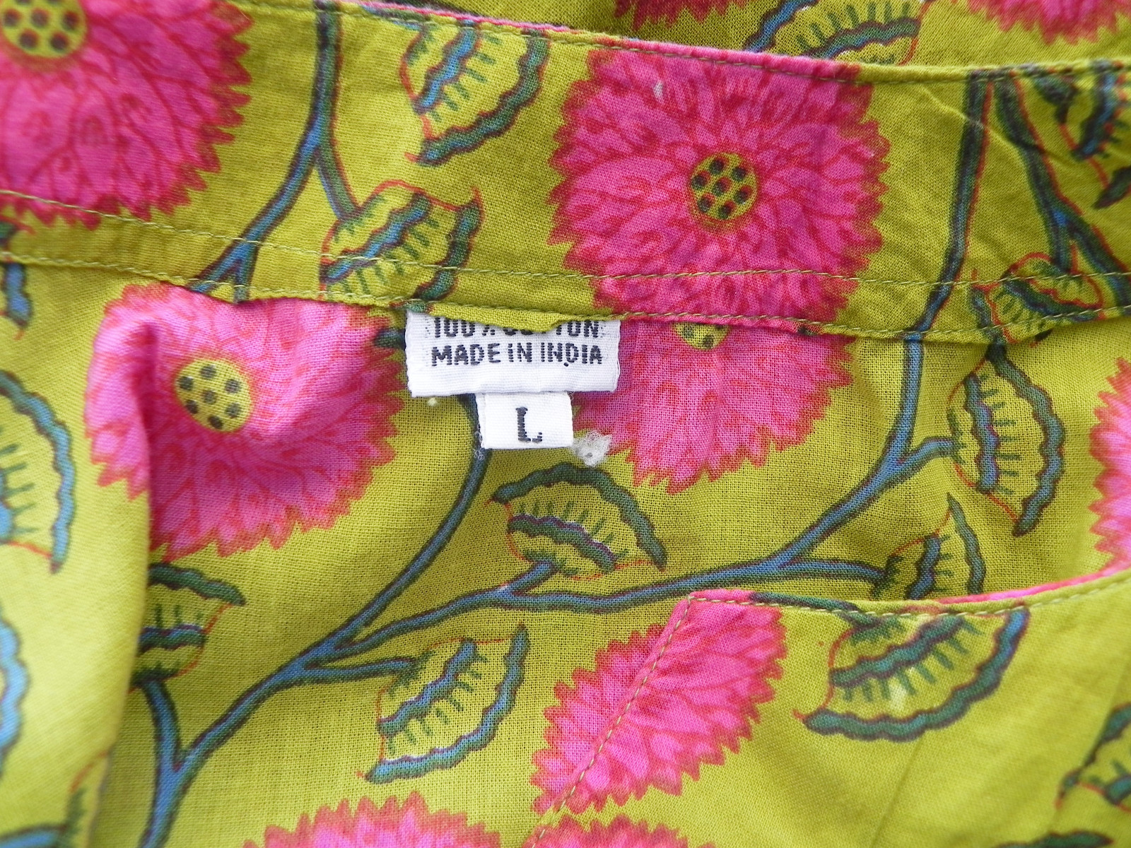 Made in India Tunic Top Slit Sides Multi-Color 3/4 Sleeve Rayon Floral L(US M)