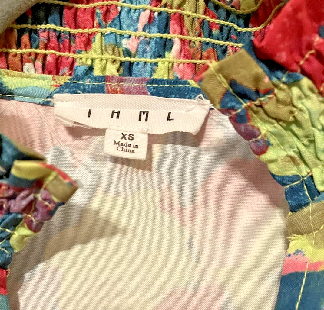 THML Anthropology PUFF Sleeve Ruffle Smock Neck SO Top XS Peasant Boho NEW🤩