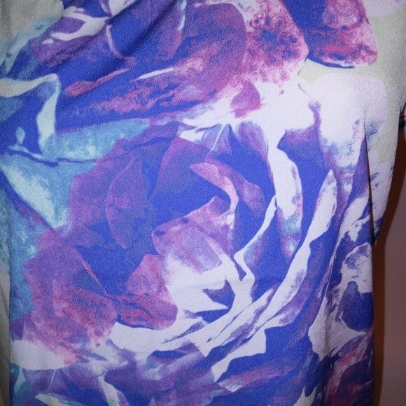 Apt 9 Blouse Womens Large White Purple Floral Bust 23″ Length 26″ Knit 95% Rayon