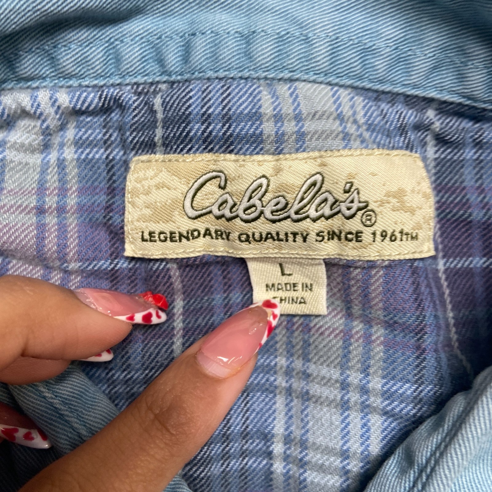 VTG Cabelas Shirt Women Large Blue Cotton Flannel Lined Long Sleeve Button Up