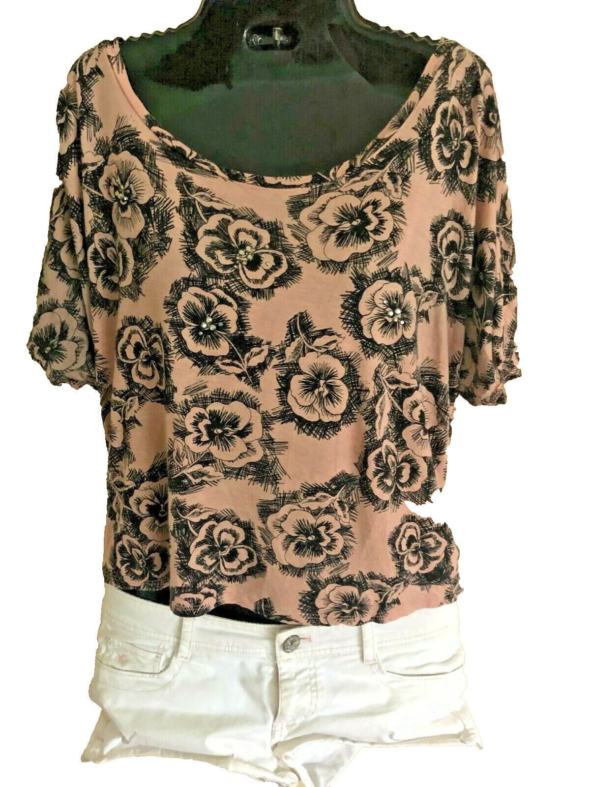 TWENTY ONE Women’s Cropped Floral Short Sleeve Shirt Sz.S