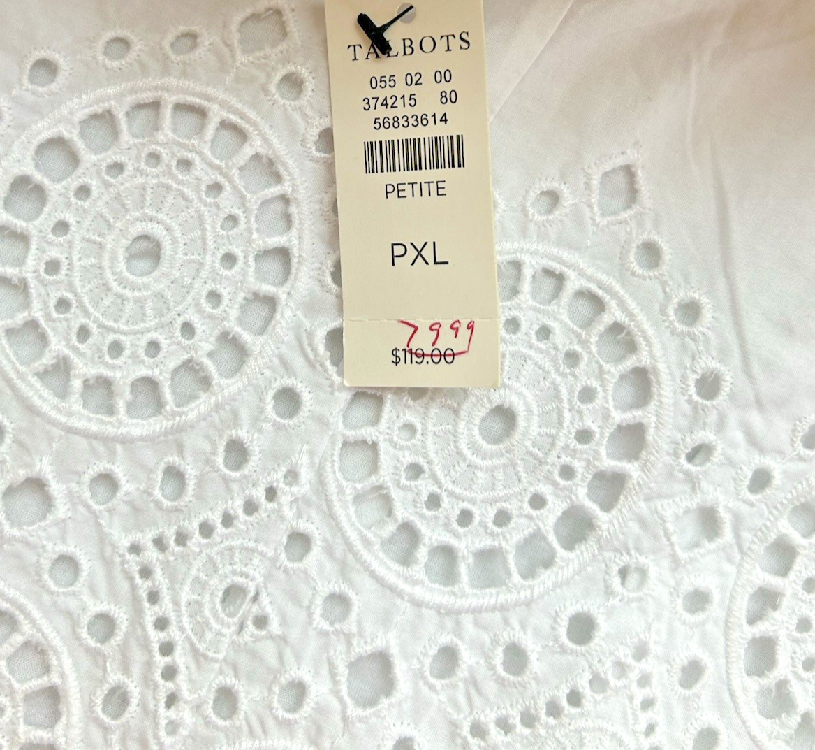 NWT Talbots White Eyelet Coastal Grandma Resortcore 100% Cotton Size XL Petite