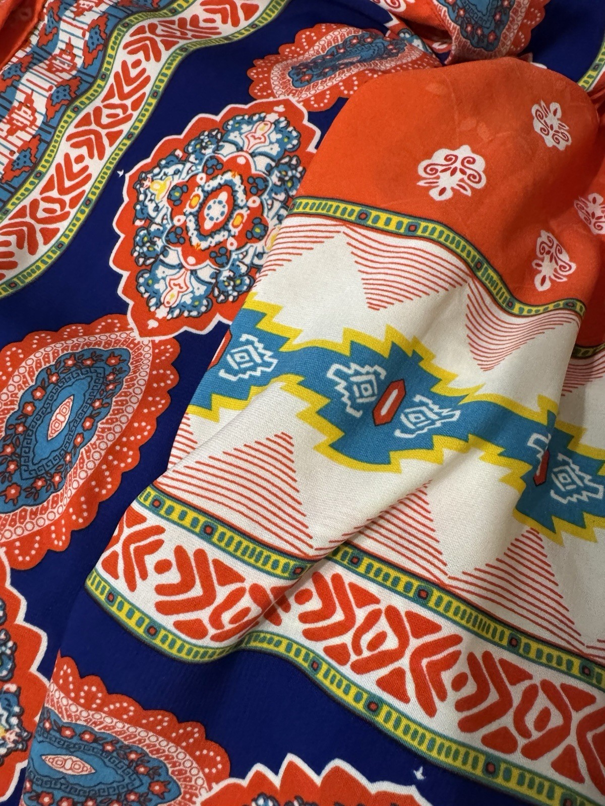 NEW! Gibson & Latimer Boho Placement Print Tunic Blouse Size XL Orange Blue