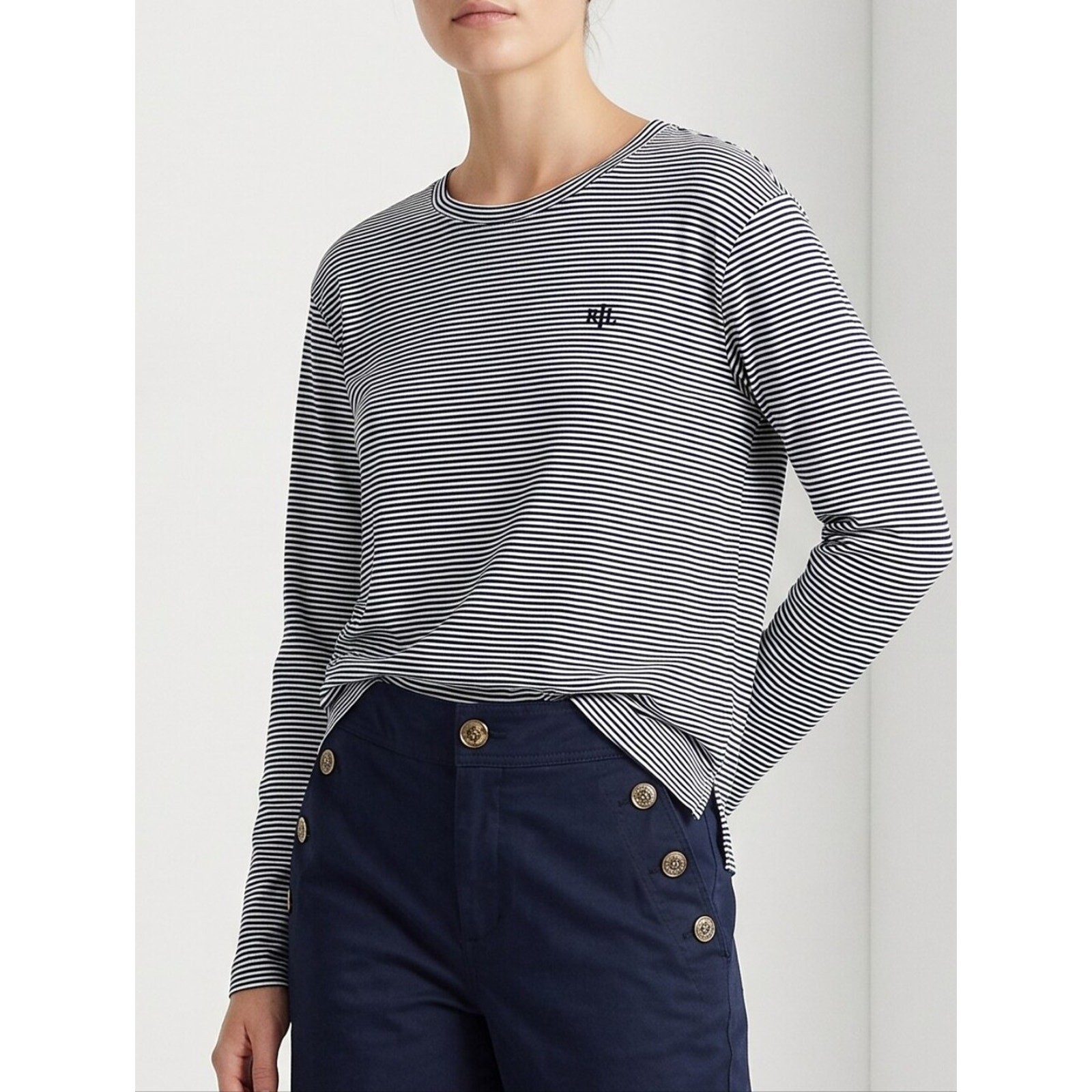 Lauren By Ralph Lauren Navy and White Striped Top NWT – L – Top ONLY