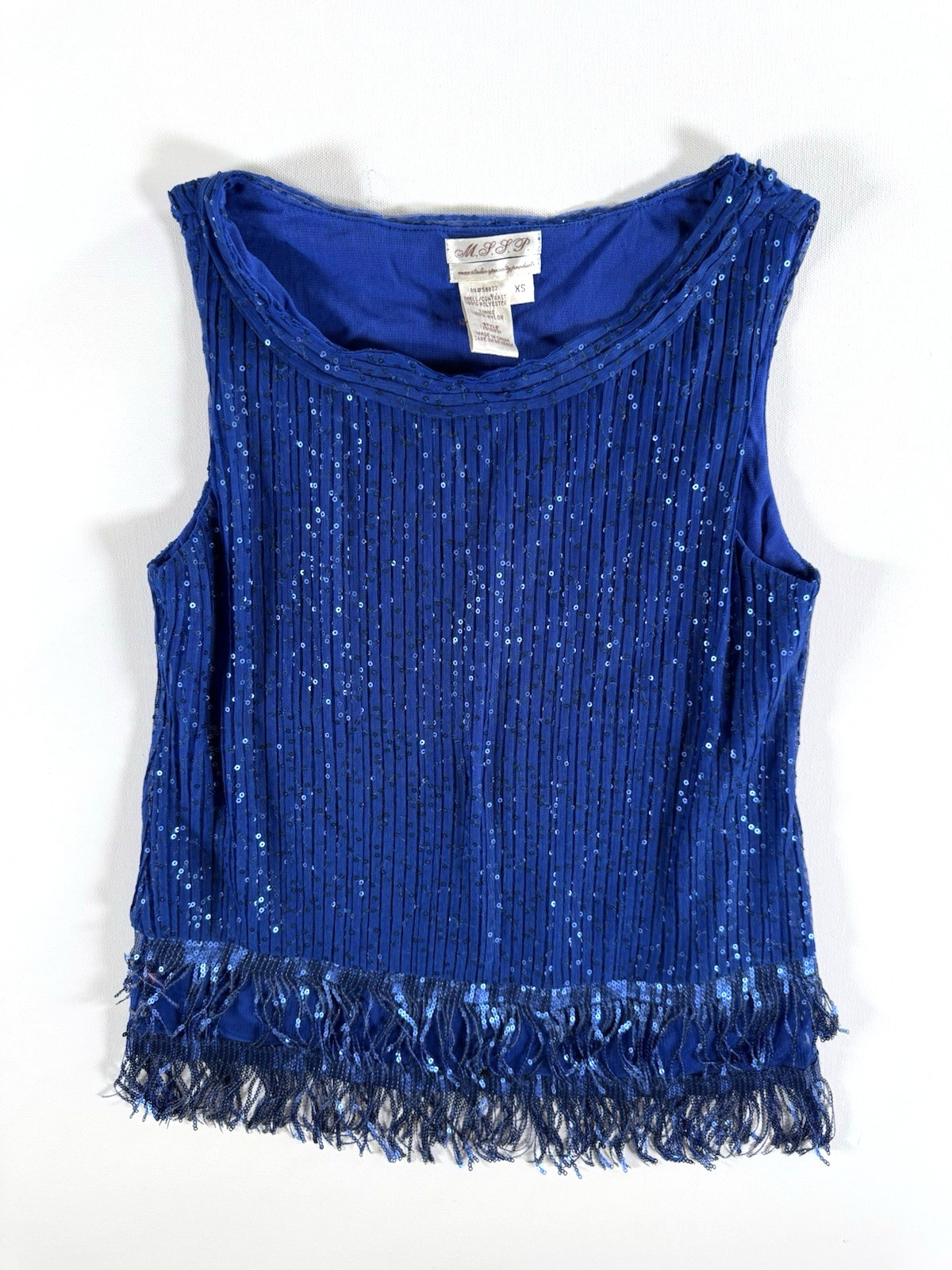 1920s Flapper Art-Deco Vibe Sequin & Fringe Top Sz XS Festive Opulent Coquette