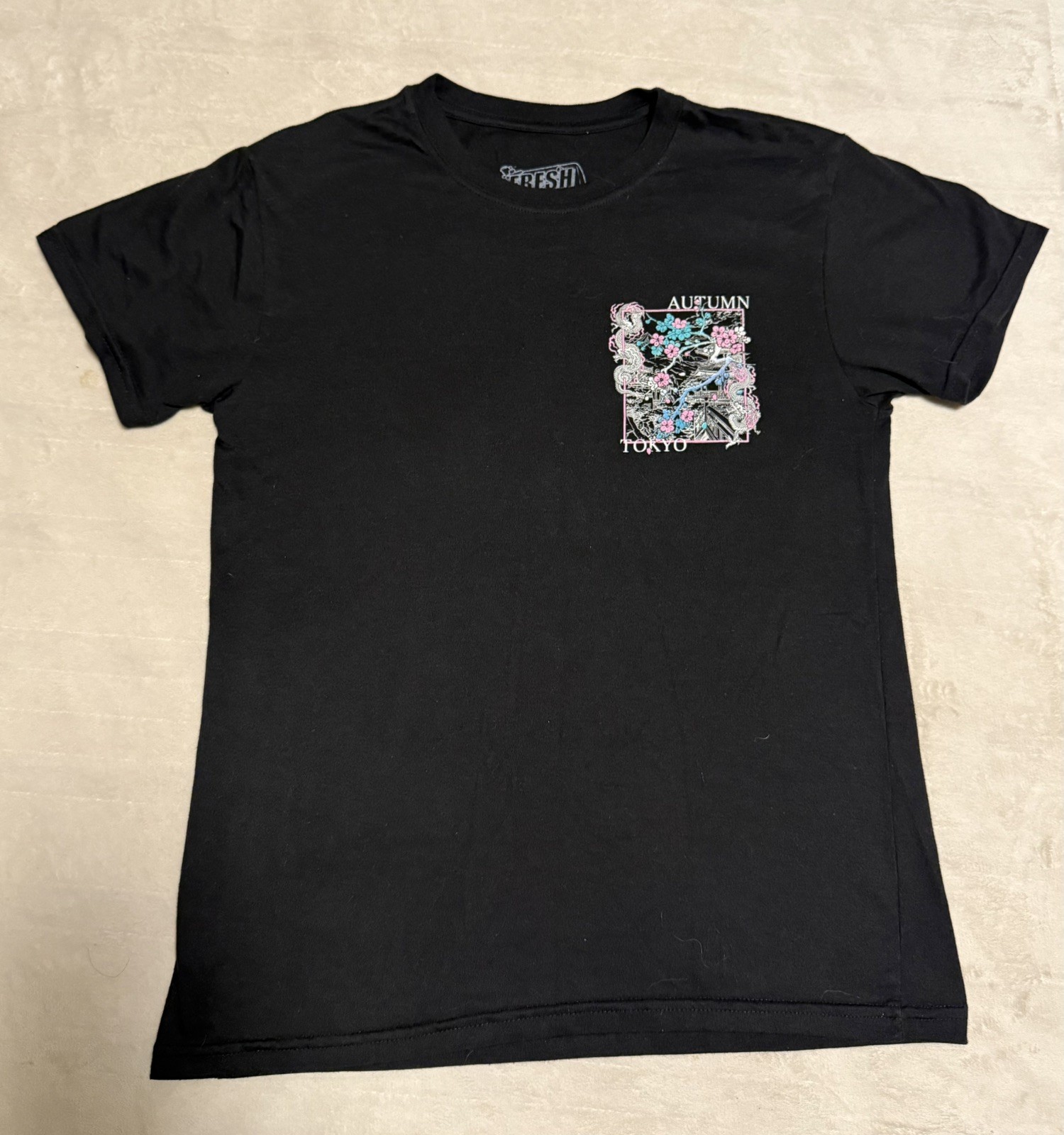 Fresh Laundry Women’s Cherry Blossom Tokyo Japan Dragon Graphic T-Shirt Size S