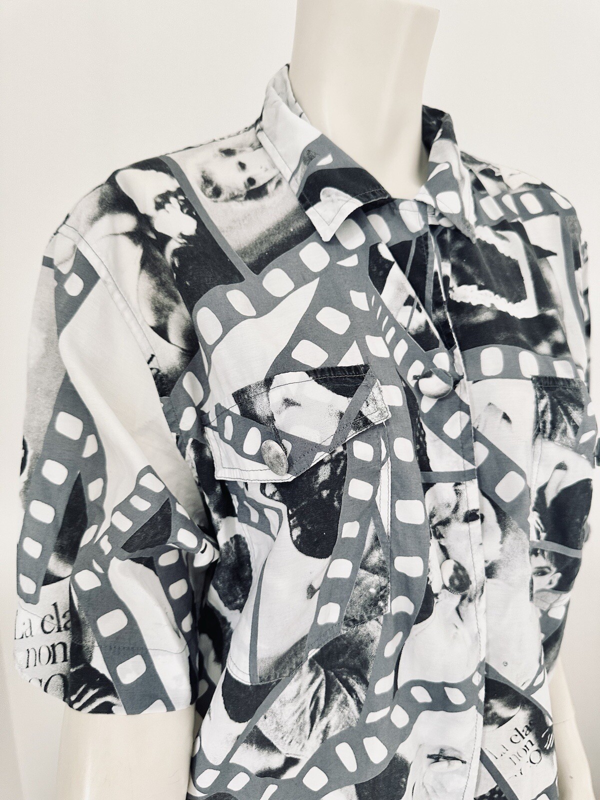 Moschino Photo Print Shirt 90s Film Collage Button Up Blouse Black White M L
