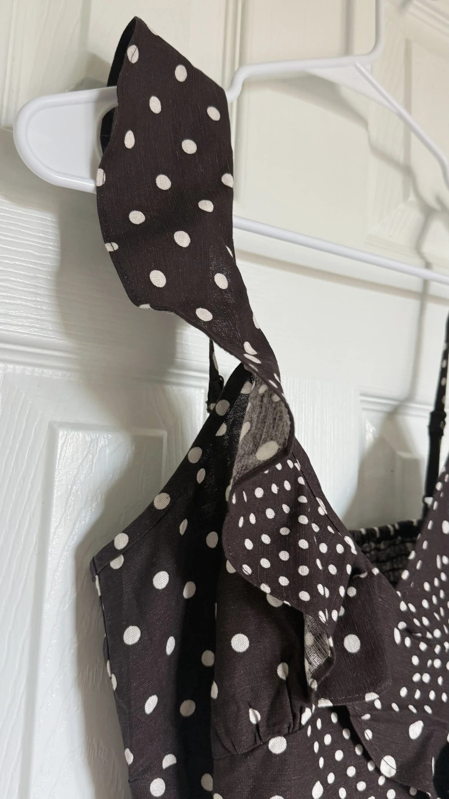 Style Envy Polka Dot Ruffle Camisole Top Brown White S NWT