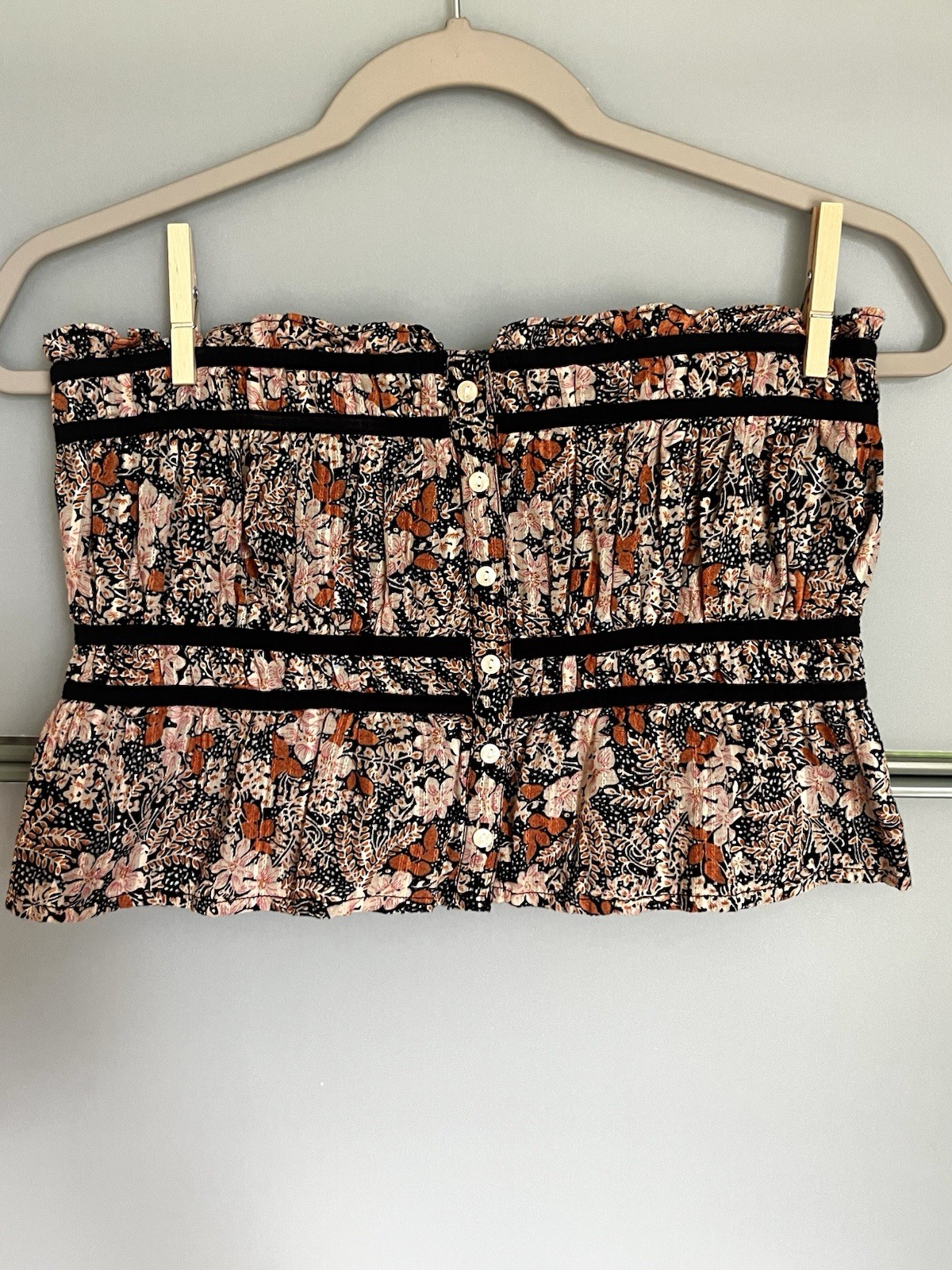 🍂American Eagle Women’s Small Floral Bandeau Tube Top Smocked Strapless Boho