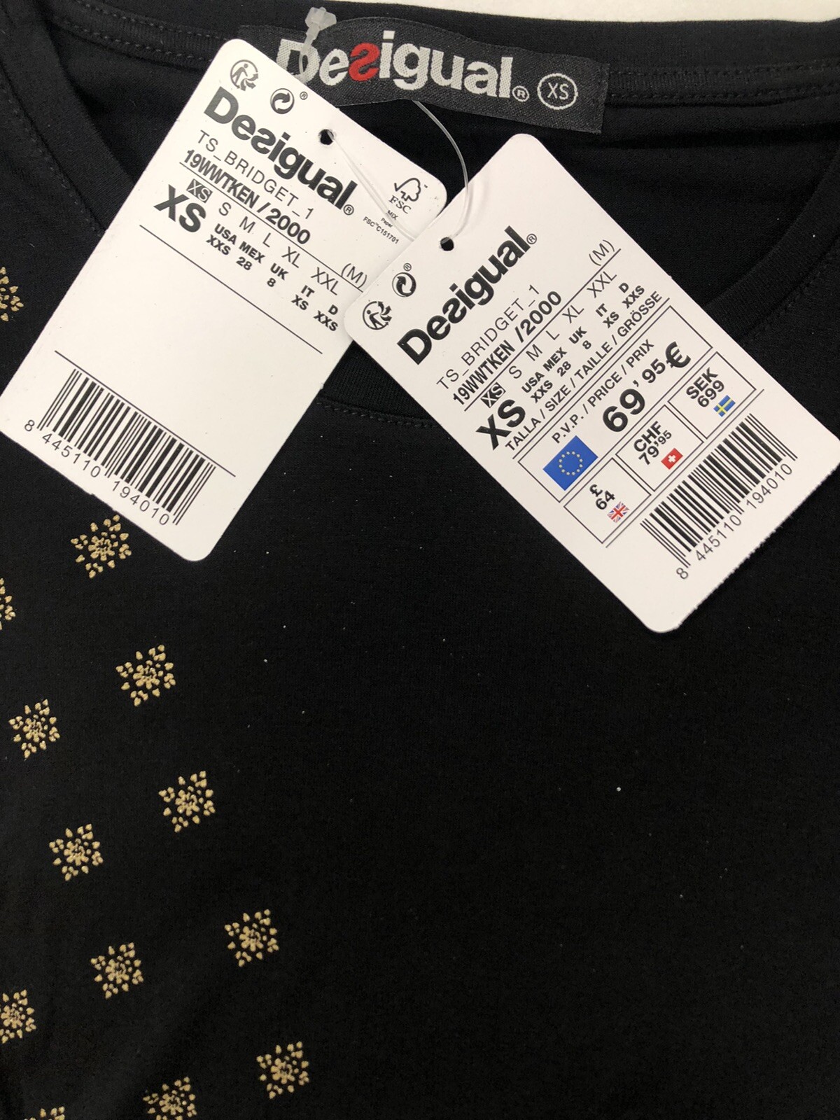 Desigual Long Sleeve T-Shirt For Women Available In Multiple Sizes, Black New!!