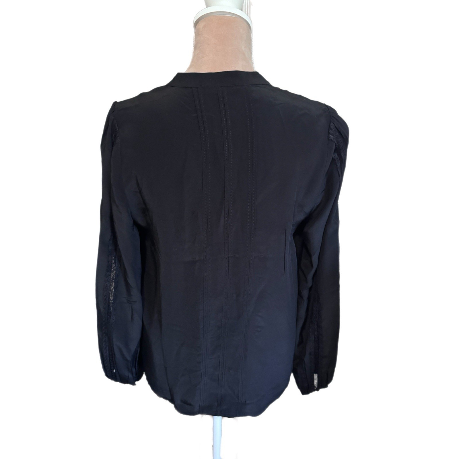 Madewell Lace-Insert Button-Up Long Sleeve Top Black Women Size Small NY338 New