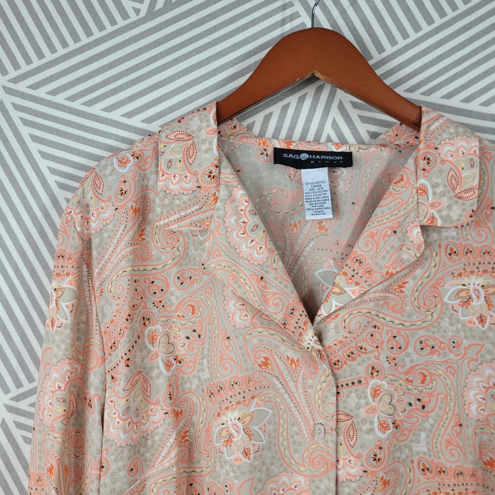 NEW Sag Harbor Plus Size 20W 2X Button Up Top Blouse Pink Professional Paisley