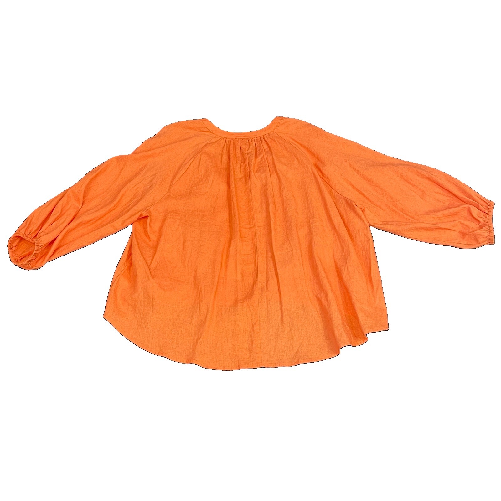 A New Day Hi Lo Orange Solid Tie Round Neck Woven Linen/Rayon Blouse Women M