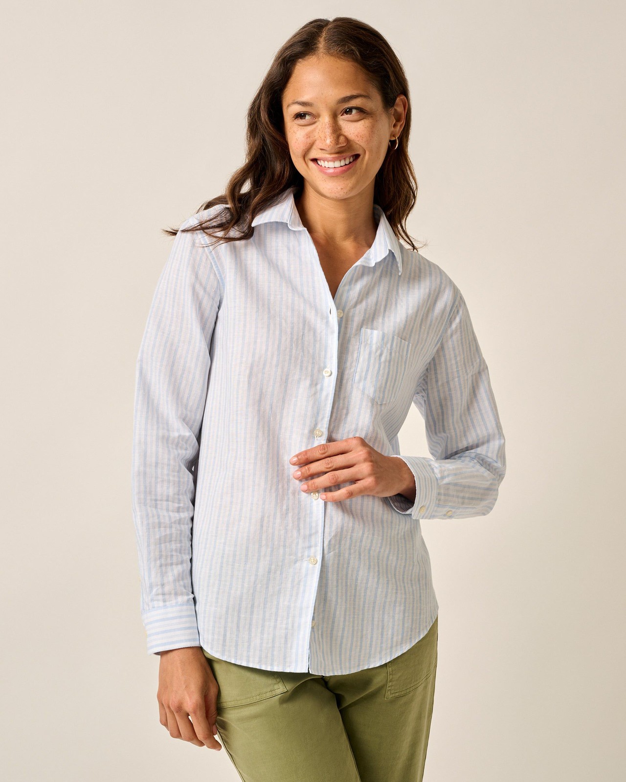 Frieda Cotton Linen Button Down Shirt johnnie-O Womens (7850346)